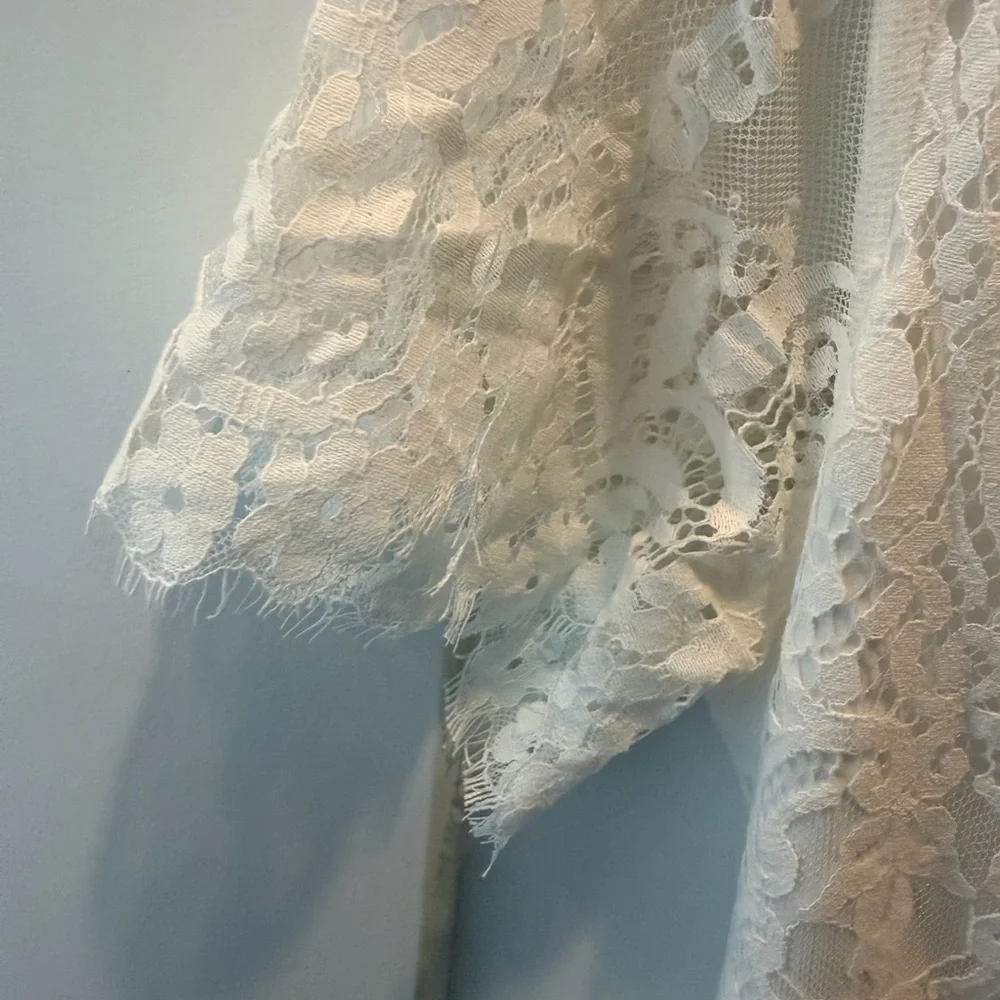 MEROKEETY NWT White Lace Dress V Neck Short Sleeve Size M